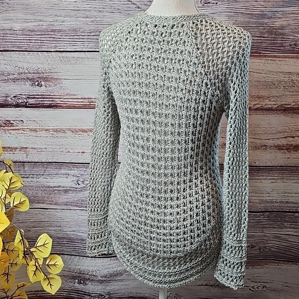 NEW LUCKY BRAND OLIVE GREEN OPEN KNIT LONG SLEEVE PULLOVER SWEATER - Picture 5 of 14